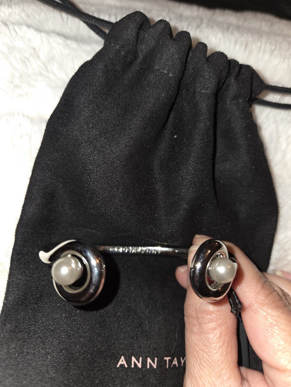 Ann Taylor Black Drawstring Pouch with Silver-Tone Cuff